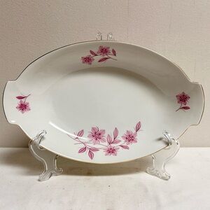 Bohemian China Oval Pink Floral Serving Bowl-Czechoslovakia